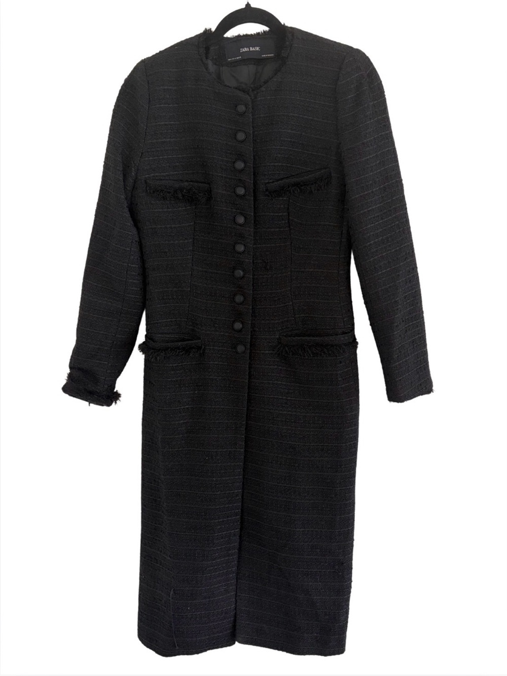 Zara Black Tweed Long Sleeve Button-Front Coat Dress